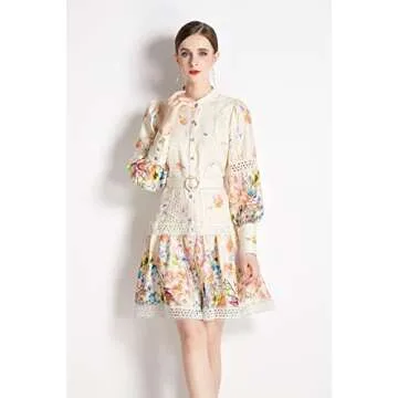 LAI MENG Women’s Puff Sleeve Floral Mini Dress
