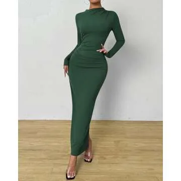BTFBM Elegant Bodycon Maxi Dress with Long Sleeves