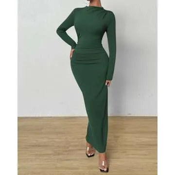 BTFBM Elegant Bodycon Maxi Dress with Long Sleeves