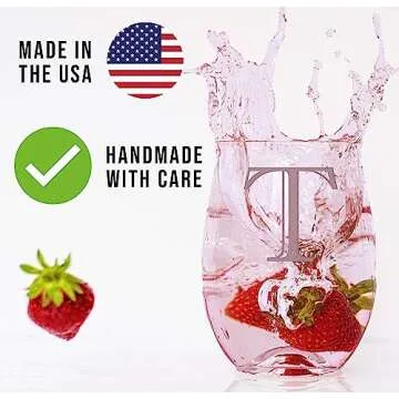 Monogram Etched 17oz Stemless Wine Glass (Letter T) A-Z Personalized gifts for Women, Custom wine glasses, Monogrammed Birthday gift for Her Initial