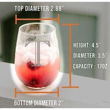 Monogram Etched 17oz Stemless Wine Glass (Letter T) A-Z Personalized gifts for Women, Custom wine glasses, Monogrammed Birthday gift for Her Initial