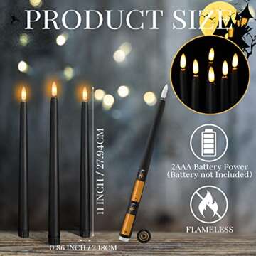 Macarrie 24 Packs Flameless Taper Candles Battery Operated 11 Inch Long Candle Light LED Flameless Candlesticks Fake Candles Flickering Tapered Candles for Wedding, Christmas(Black)