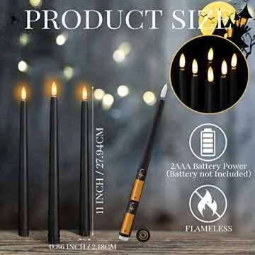 Macarrie 24 Packs Flameless Taper Candles Battery Operated 11 Inch Long Candle Light LED Flameless Candlesticks Fake Candles Flickering Tapered Candles for Wedding, Christmas(Black)