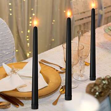 Macarrie 24 Packs Flameless Taper Candles Battery Operated 11 Inch Long Candle Light LED Flameless Candlesticks Fake Candles Flickering Tapered Candles for Wedding, Christmas(Black)