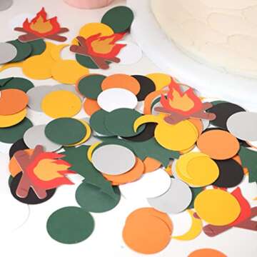 VAVAYAO 210PCS Little Explorer Confetti - Camping Party, the First Birthday Bonfire, Adventure, a Happy Camper Dessert Table Decoration, Birthday Party Supplies and Decorative Confetti.