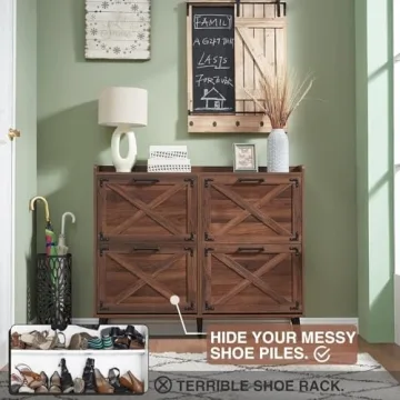 Barnyatoh Shoe Storage Cabinet with Farmhouse Design