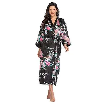 Valennia Peacock Robe Floral Kimono Gown for Women