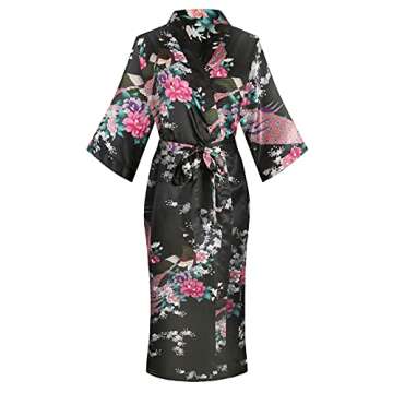 Valennia Peacock Robe Floral Kimono Gown for Women