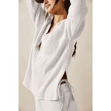 Tankaneo Womens Knit Sets Oversized V Neck Sweaters and Wide Leg Pants Fall Loungewear Trendy 2 Piec...