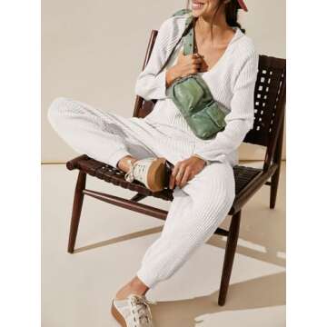 Tankaneo Womens Knit Sets Oversized V Neck Sweaters and Wide Leg Pants Fall Loungewear Trendy 2 Piece Outfits