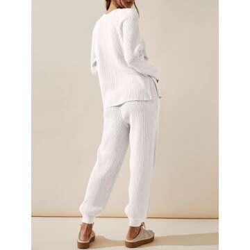 Tankaneo Womens Knit Sets Oversized V Neck Sweaters and Wide Leg Pants Fall Loungewear Trendy 2 Piece Outfits