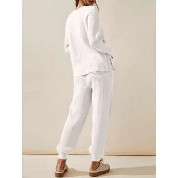 Tankaneo Womens Knit Sets Oversized V Neck Sweaters and Wide Leg Pants Fall Loungewear Trendy 2 Piece Outfits