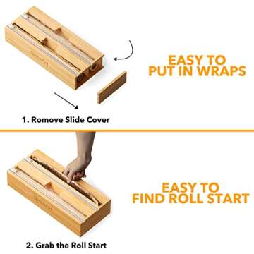 SpaceAid WrapNeat 2 in 1 Wrap Organizer with Cutter and Labels, Plastic Wrap, Aluminum Foil and Wax Bamboo Dispenser for Kitchen Storage Organization Holder for 12" Roll (Natural, 2-Slot)