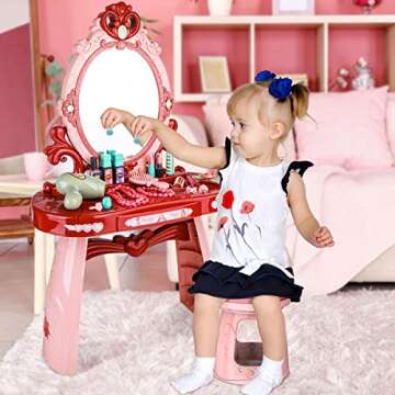 Meland Toddler Vanity Set - Kids Toy Vanity Table for Little Girls with Sound and Light Mirror and B...