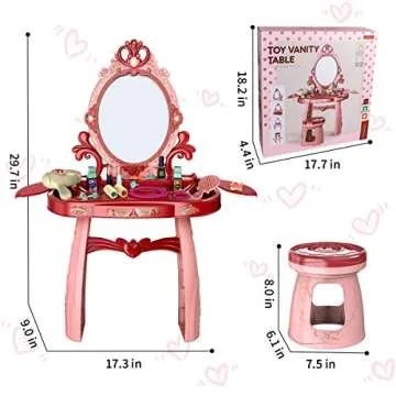 Meland Toddler Vanity Set - Kids Toy Vanity Table for Little Girls with Sound and Light Mirror and Beauty Accessories, Birthday Toys for Little Princess Pretend Play