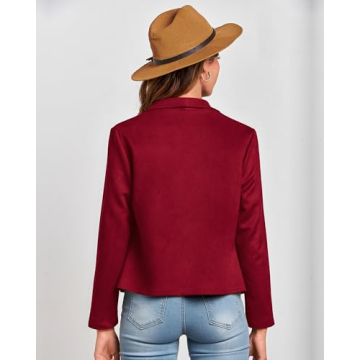 BTFBM Womens Faux Suede Jackets Dressy Spring Summer Clothes 2025 Lapel Long Sleeve Open Front Cropped Outerwear Coats(Solid Red, Large)