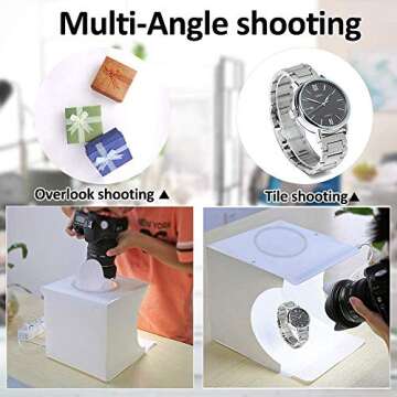 DUCLUS Adjustable Light Photo Studio Box, Mini Photo Light Box, Portable Photography Lighting softbox 6 Color Backdrop kit with Ring White Light 6500K Warm Light 3200K 24cm x 23cm x 23cm