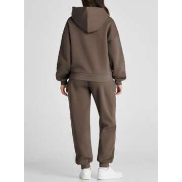 Aleumdr Womens 2 Piece Outfits Matching Sets Sweatsuit Hoodie Sweatshirts and Sweatpants Tracksuits Joggers Sweat Sets 2024 Fall Comfy Clothes Airport Travel Lounge Sets Brown Medium