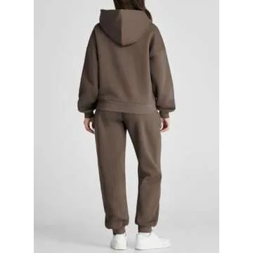 Aleumdr Womens 2 Piece Outfits Matching Sets Sweatsuit Hoodie Sweatshirts and Sweatpants Tracksuits Joggers Sweat Sets 2024 Fall Comfy Clothes Airport Travel Lounge Sets Brown Medium