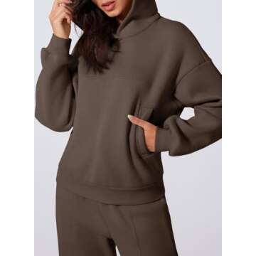 Aleumdr Womens 2 Piece Outfits Matching Sets Sweatsuit Hoodie Sweatshirts and Sweatpants Tracksuits Joggers Sweat Sets 2024 Fall Comfy Clothes Airport Travel Lounge Sets Brown Medium