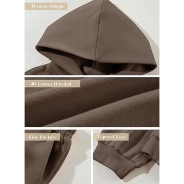 Aleumdr Womens 2 Piece Outfits Matching Sets Sweatsuit Hoodie Sweatshirts and Sweatpants Tracksuits Joggers Sweat Sets 2024 Fall Comfy Clothes Airport Travel Lounge Sets Brown Medium