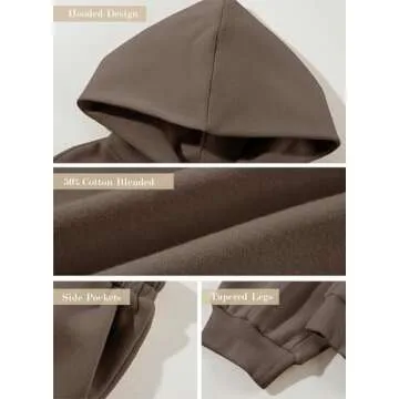 Aleumdr Womens 2 Piece Outfits Matching Sets Sweatsuit Hoodie Sweatshirts and Sweatpants Tracksuits Joggers Sweat Sets 2024 Fall Comfy Clothes Airport Travel Lounge Sets Brown Medium