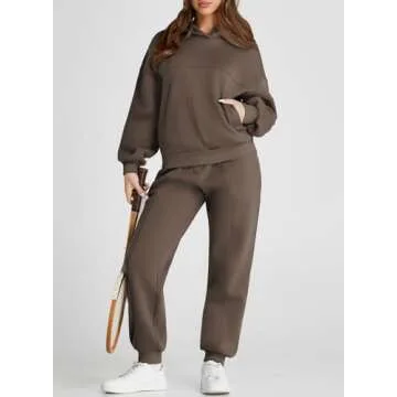 Aleumdr Womens 2 Piece Outfits Matching Sets Sweatsuit Hoodie Sweatshirts and Sweatpants Tracksuits Joggers Sweat Sets 2024 Fall Comfy Clothes Airport Travel Lounge Sets Brown Medium