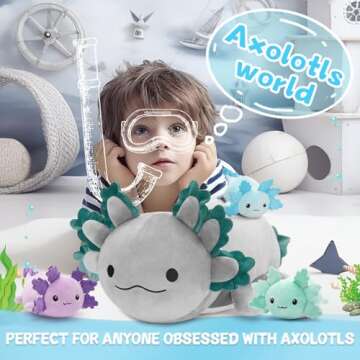 BENINY 4Pcs Axolotl Plush, Long Axolotl Stuffed Animal Mommy 24 inch with 3 Baby Axolotl Plushies in...