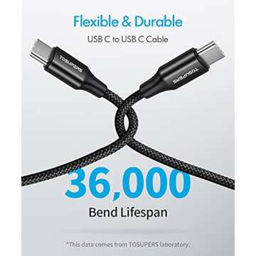 TOSUPERS 10ft USB C to C Cable Fast Charging 60W