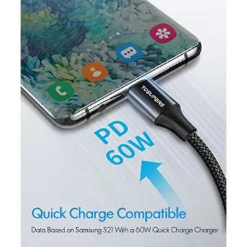 TOSUPERS 10ft USB C to C Cable Fast Charging 60W