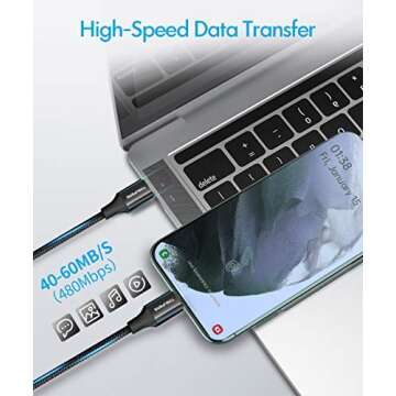 TOSUPERS 10ft USB C to C Cable Fast Charging 60W