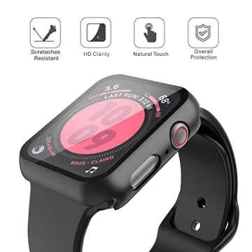 Langboom Black Hard Case Compatible with Apple Watch SE Series 6 Series 5 Series 4 44mm with Screen Protector, iwatch Ultra Thin HD Tempered Glass Screen Protector Overall Protective Cover