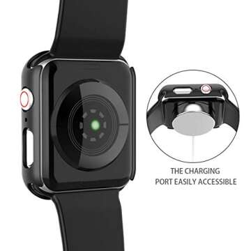 Langboom Black Hard Case Compatible with Apple Watch SE Series 6 Series 5 Series 4 44mm with Screen Protector, iwatch Ultra Thin HD Tempered Glass Screen Protector Overall Protective Cover