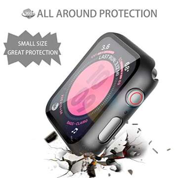 Langboom Black Hard Case Compatible with Apple Watch SE Series 6 Series 5 Series 4 44mm with Screen Protector, iwatch Ultra Thin HD Tempered Glass Screen Protector Overall Protective Cover