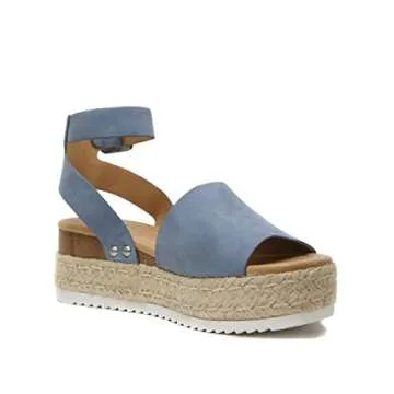 Soda Topic Open Toe Buckle Ankle Strap Espadrilles Flatform Wedge Casual Sandal (Dusty Blue, us_foot...
