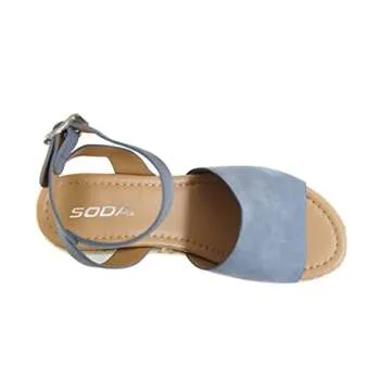 Soda Topic Open Toe Buckle Ankle Strap Espadrilles Flatform Wedge Casual Sandal (Dusty Blue, us_footwear_size_system, adult, numeric, medium, 8)