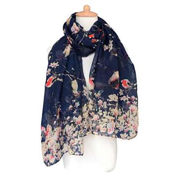 Chic GERINLY Fashion Scarf for Women - Dark Blue Floral Design