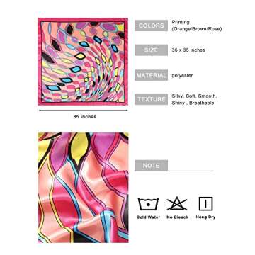 AWAYTR 35” Large Square Satin Head Scarf - 3Pcs Satin Hair Scarves Silk Bandana Scarf Headscarf Si...