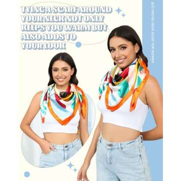 AWAYTR 35” Large Square Satin Head Scarf - 3Pcs Satin Hair Scarves Silk Bandana Scarf Headscarf Silk Feeling Scarf for Women (Printing (Orange/Brown/Rose))