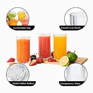 kuujojo Highball Drinking Glasses Set of 12, Clear Cocktail Glasses, 11 Ounce Cups,Elegant and Durable Tall Bar Glassware Sets for Water, Juice, Beer, Glass Cups Set with Shockproof Package