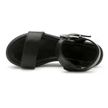 Herstyle Carita Womens Platform Sandals Open Toe Ankle Strap Flatform Wedge Casual Sandal Black White Chunky Platform Sandals Comfortable Lightweight Lug Sole Wedges for Summer, Black, Size 6.0