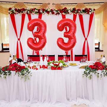 Yijunmca Red 33 Number Balloons Giant Jumbo Number 33 32" Helium Balloon Hanging Balloon Foil Mylar Balloons for Women Men 33rd Birthday Party Supplies 33 Anniversary Events Decorations, 33 Red