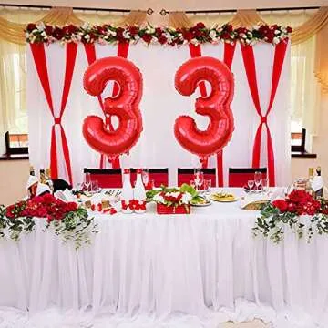 Yijunmca Red 33 Number Balloons Giant Jumbo Number 33 32" Helium Balloon Hanging Balloon Foil Mylar Balloons for Women Men 33rd Birthday Party Supplies 33 Anniversary Events Decorations, 33 Red