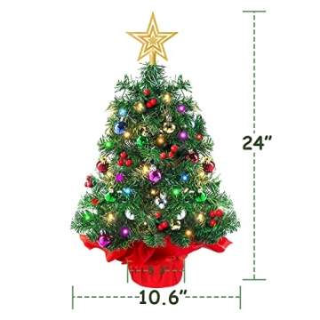 JOY SPOT 24 Inch Tabletop Christmas Tree with Lights and Ornaments