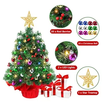 JOY SPOT 24 Inch Tabletop Christmas Tree with Lights and Ornaments