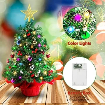 JOY SPOT 24 Inch Tabletop Christmas Tree with Lights and Ornaments