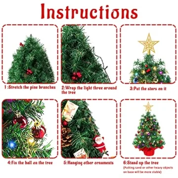 JOY SPOT 24 Inch Tabletop Christmas Tree with Lights and Ornaments