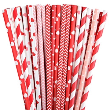 FEPITO 200Pcs Red and Pink Paper Straws for Valentine's Day, Birthday, Wedding, Christmas