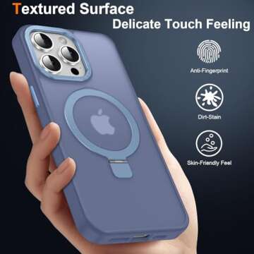 Lufanbis Magnetic for iPhone 14 Pro Case with Ring Stand, [10 FT Drop Protection] [Velvety Touch] Slim Translucent Matte Back Shockproof Phone Case for iPhone 14 Pro 6.1'', Sierra Blue