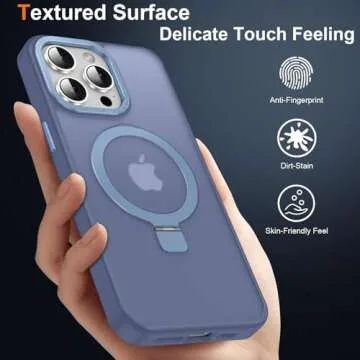 Lufanbis Magnetic for iPhone 14 Pro Case with Ring Stand, [10 FT Drop Protection] [Velvety Touch] Slim Translucent Matte Back Shockproof Phone Case for iPhone 14 Pro 6.1'', Sierra Blue